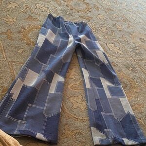 Vintage Hand sewed Patchwork Blue Wide-Leg Pants $50 Xs\S